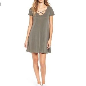 Socialite Cross Front T-Shirt Dress in Olive